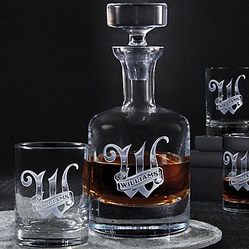 Personalized Deep Etched Whiskey Decanter & Glasses Set